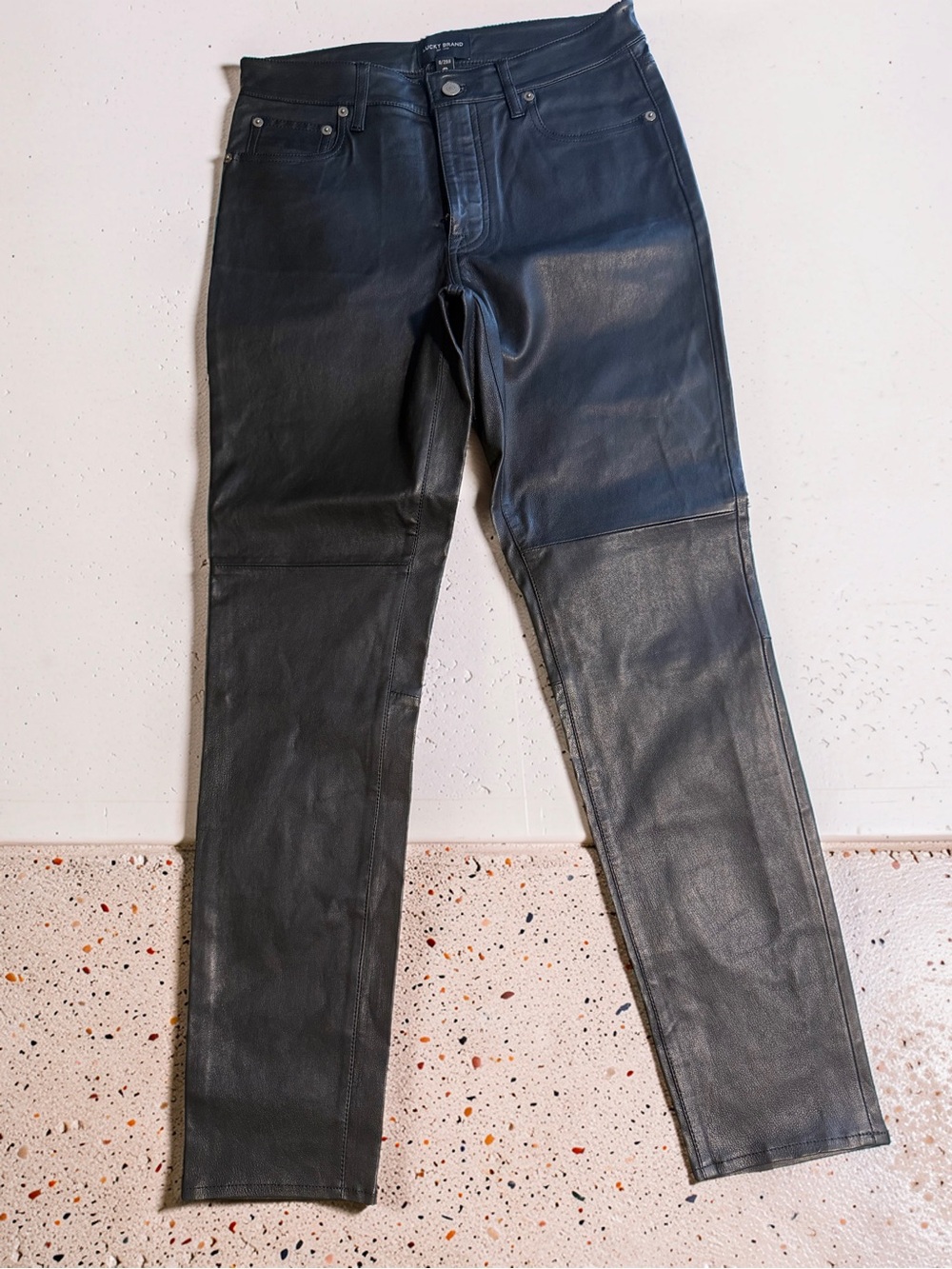 Lucky Brand Women’s Black Leather-Pants Slim Straight